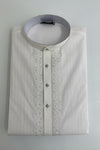 White Striped Embroidered Kurta Pajama for Men