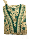 Off-White & Teal Floral Block Print A-Line Kurta Set with Lace Hem & Dupatta