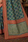 Royal Heritage Blue Printed Saree with Traditional Zari Border