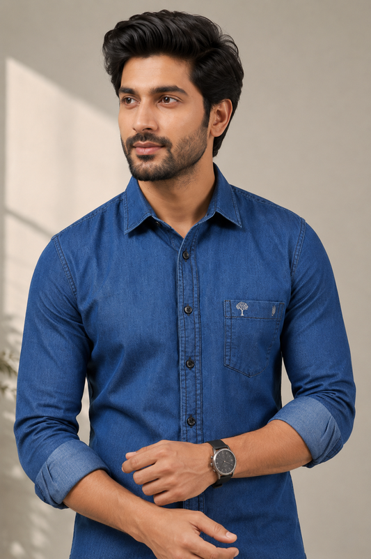 Men’s Indigo Blue Denim Full Sleeve Casual Shirt