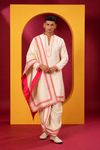 Elegant Ivory Kurta Dhoti Set with Pink Border