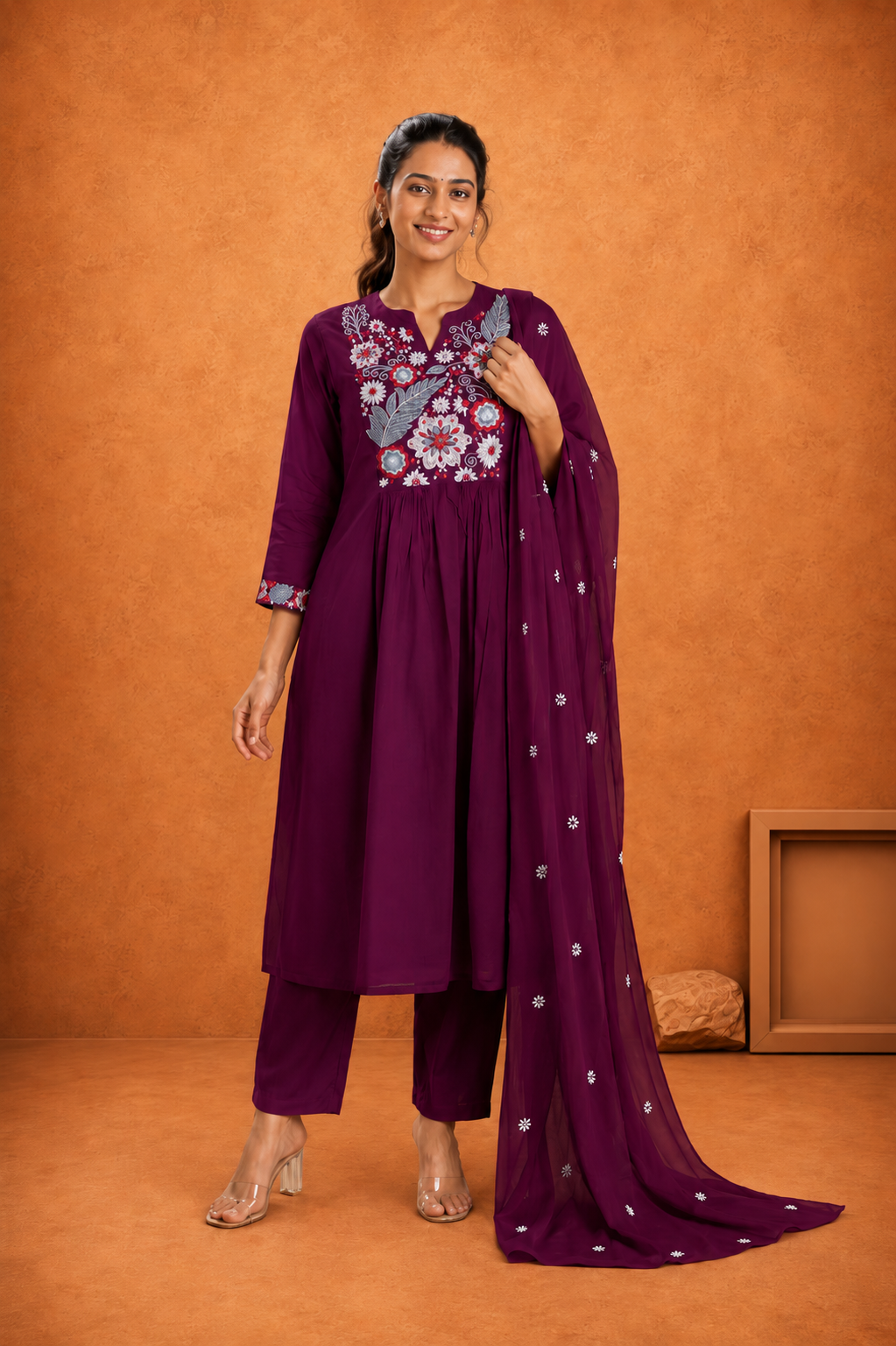 Elegant Embroidered Kurta Pant & Dupatta Set