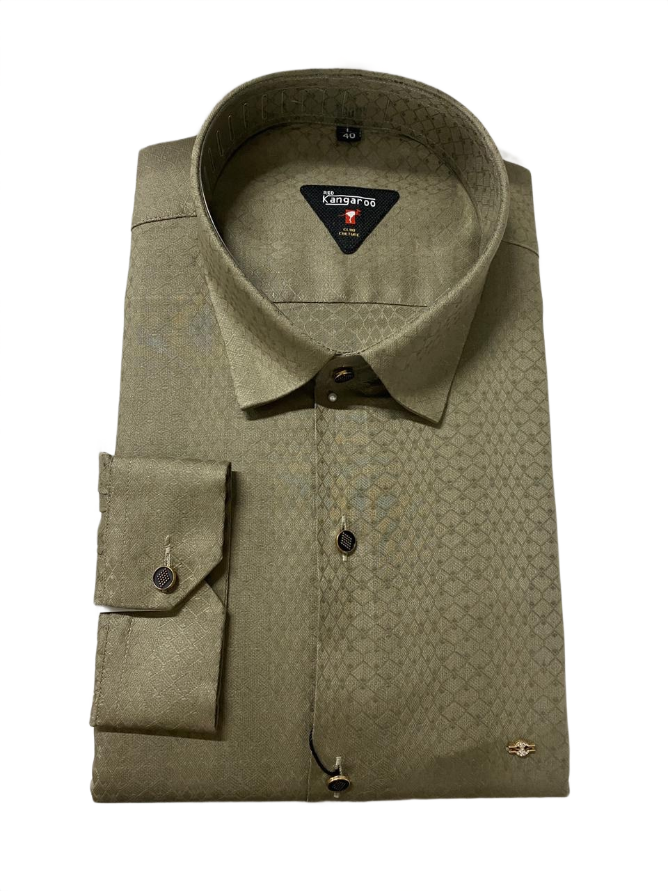 Men's Olive Green and grey  Textured Full Sleeve formal Shirt