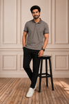 Men's Premium Charcoal Grey Printed Polo T-Shirt | Soft Cotton Blend | Smart  Half Sleeve Polo