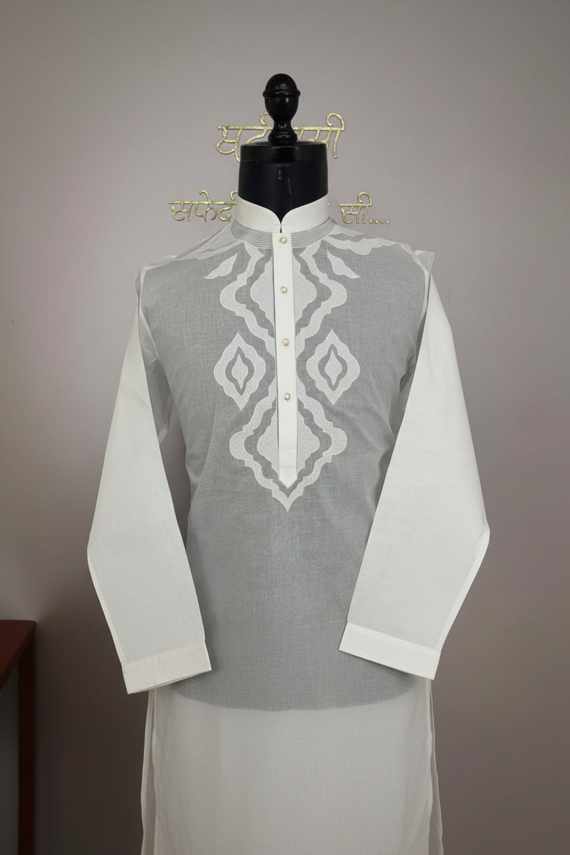 Premium White Embroidered Kurta Pajama Set