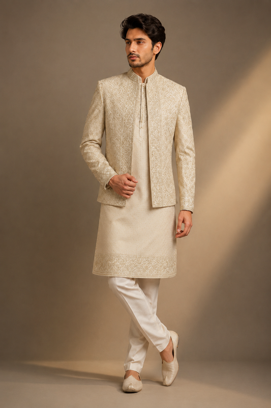 Ivory Embroidered Indo-Western Jacket