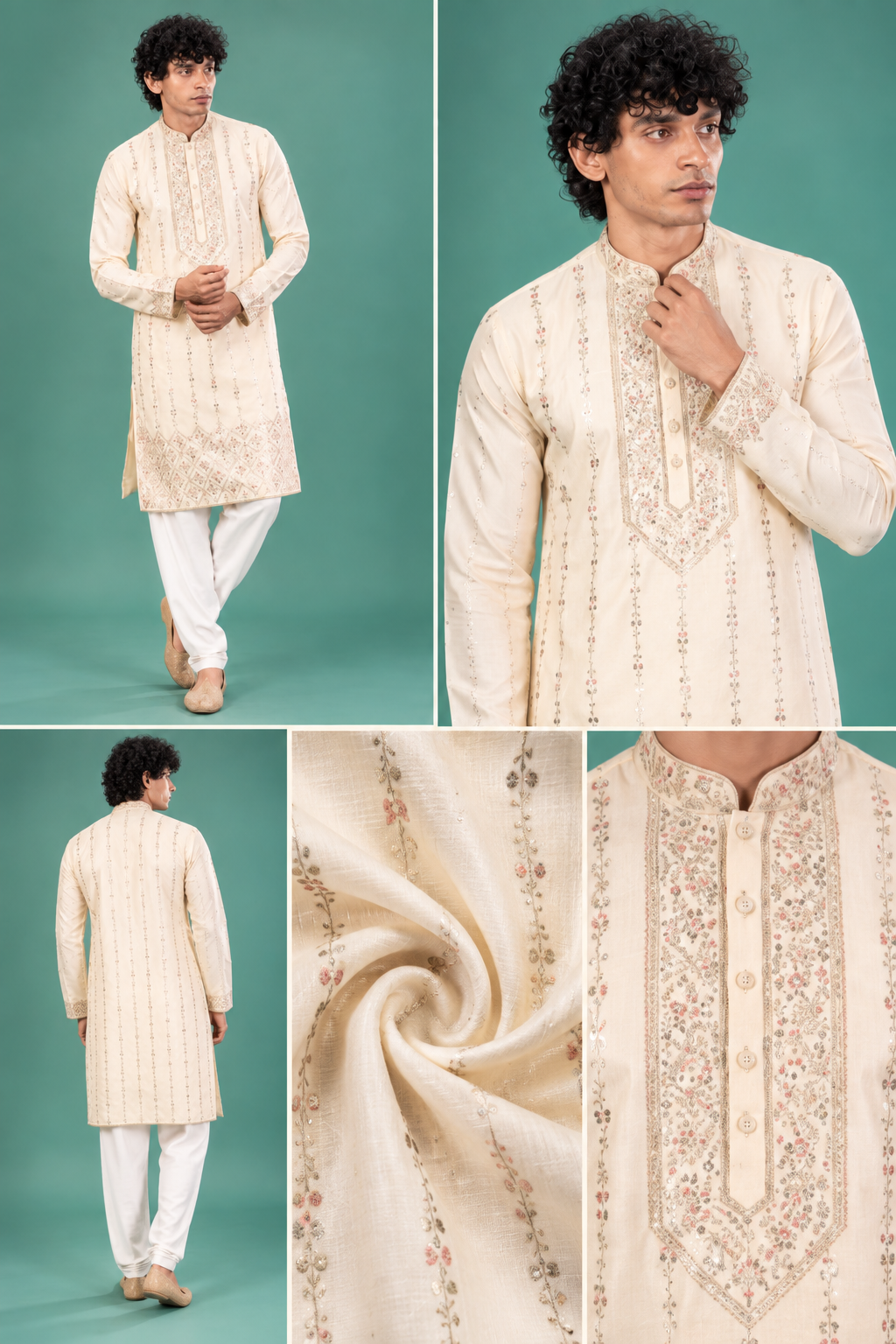 Ivory Embroidered Festive Kurta Set