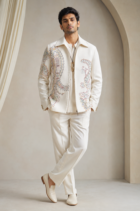 Ivory Paisley Embroidered Men’s Designer Jacket