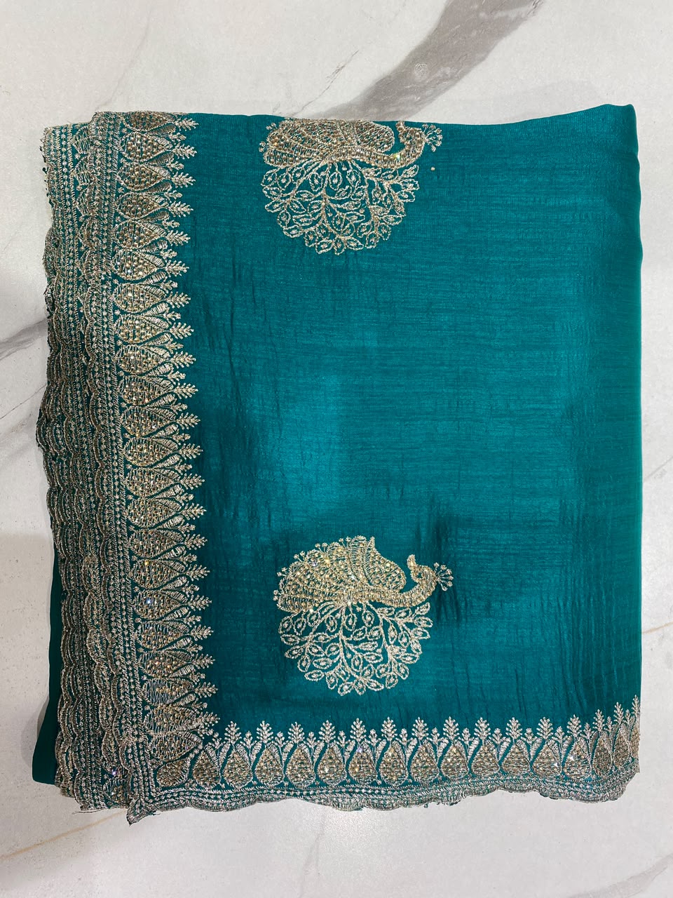 Elegant  Embroidered Saree with Silver Zari Border