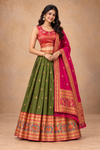 Elegant Olive Green & Magenta Pink Traditional Lehenga Choli Set
