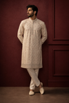 Off-White All-Over Sequin & Threadwork Embroidered Silk Kurta Set for Men