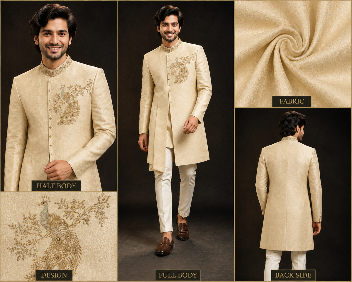 Ivory Embroidered Indo-Western Sherwani Set