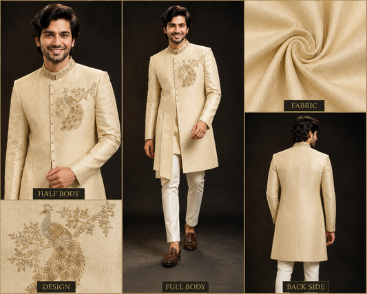 Ivory Embroidered Indo-Western Sherwani Set