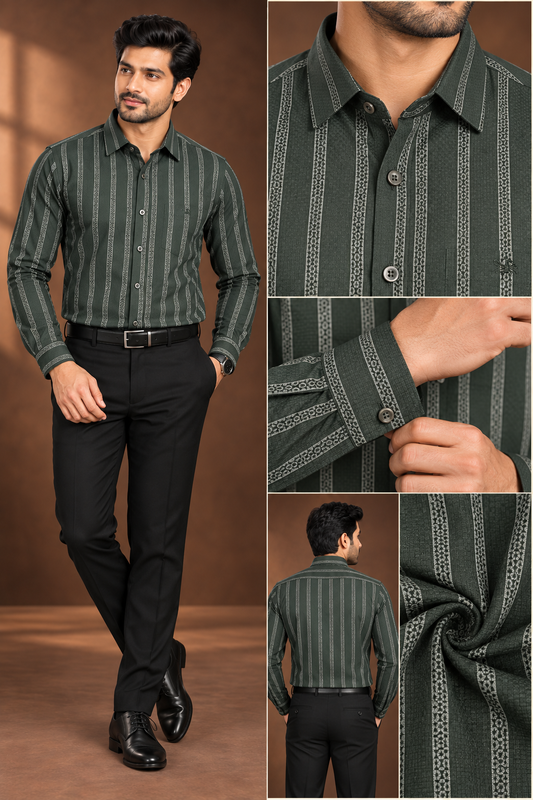 Bottle Green Printed Formal Shirt for Men