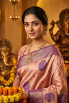 Elegant Peach & Purple Kanjivaram Silk Saree for Festive Celebrations