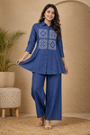Embroidered Co-Ord Set for Women | Elegant Denim Look Cotton Co-Ord