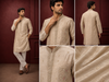 Beige Textured Silk Kurta Set with Side Chest Motif for Men