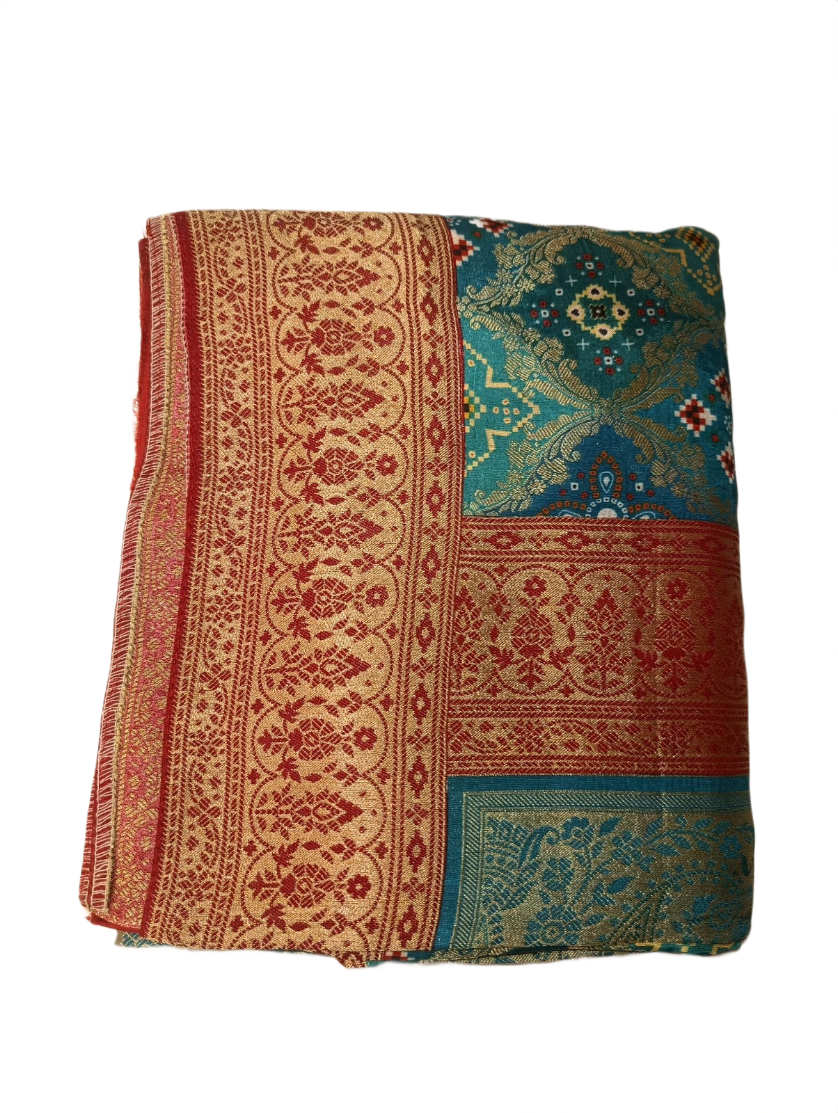 Royal Heritage Blue Printed Saree with Traditional Zari Border