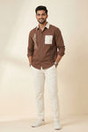 Men's Brown Graphic Colorblocked Casual Shirt