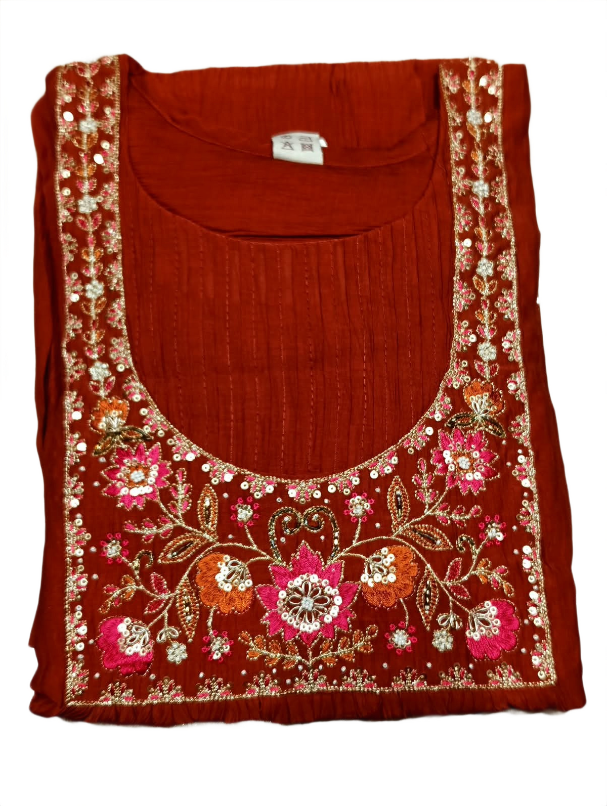 Women's Rust Red Embroidered Anarkali Kurta Set with Dupatta