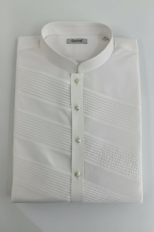 White Diagonal Self-Stripe Kurta for Men