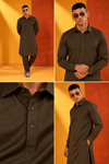 Dark Olive Brown Kurta Set – Contemporary Ethnic Style