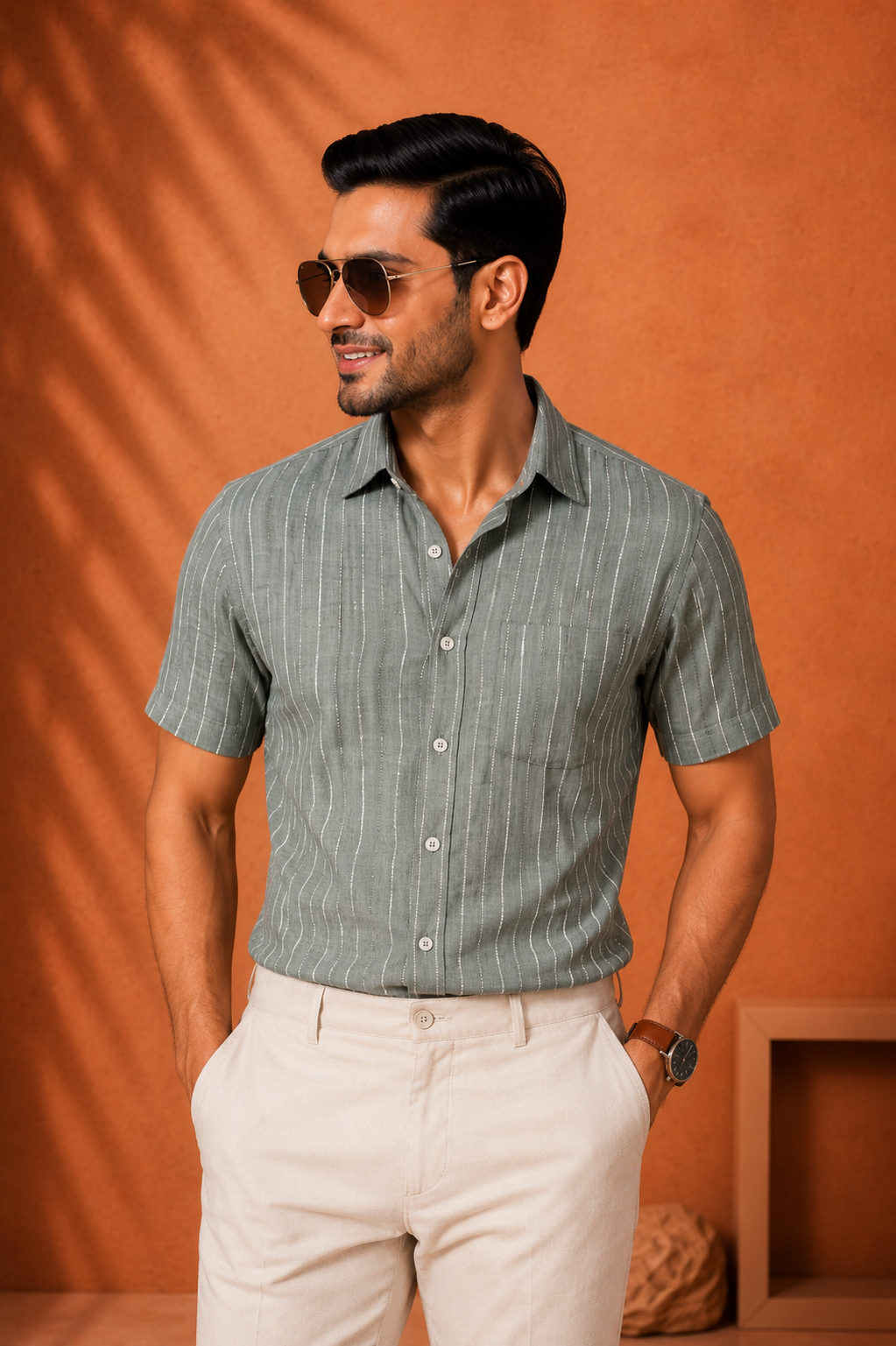 Men's  Striped Half Sleeve Casual Shirt