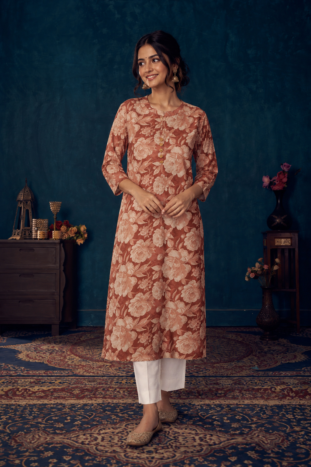 Women's Floral Printed Straight Kurti