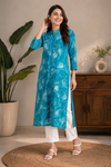 Turquoise Leaf Print Kurti