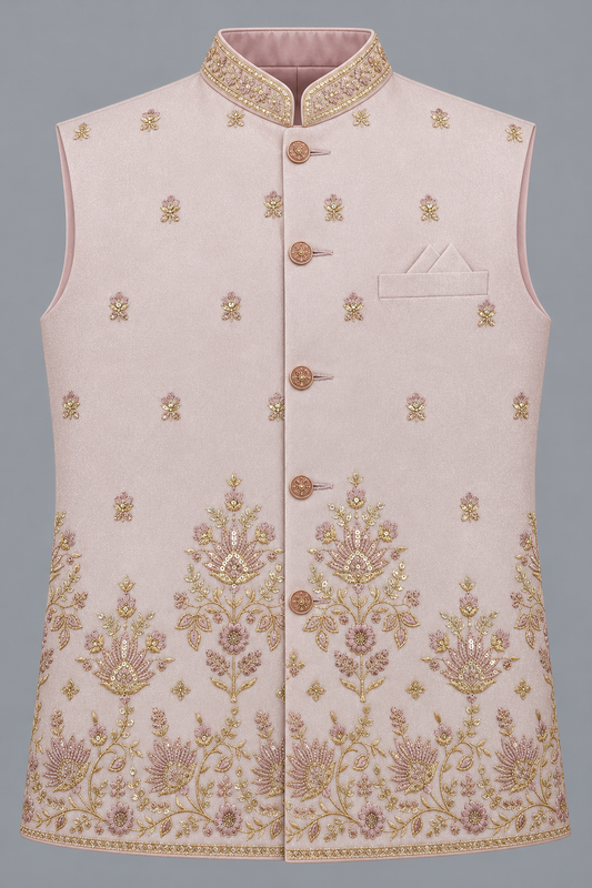 Blush Pink Floral Embroidered Modi Jacket