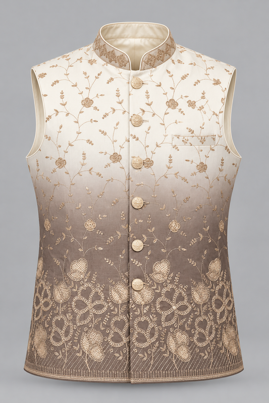 Premium Ombre Floral Embroidered Modi Jacket