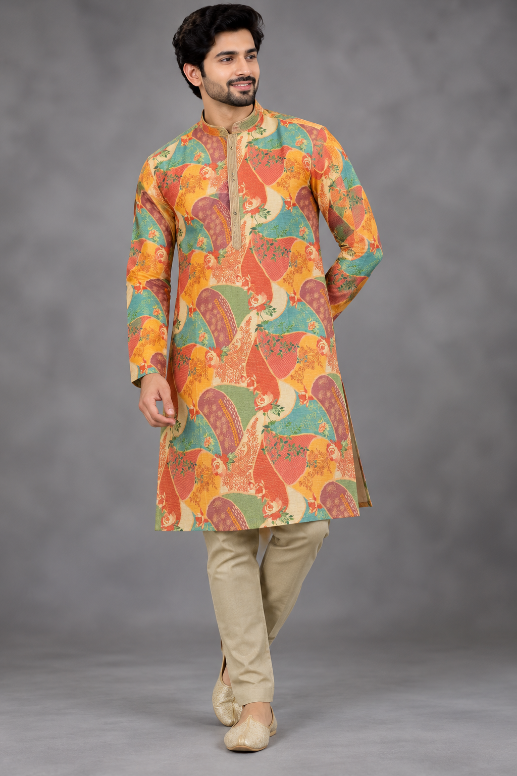 Multicolor Floral Printed Kurta Set for Men