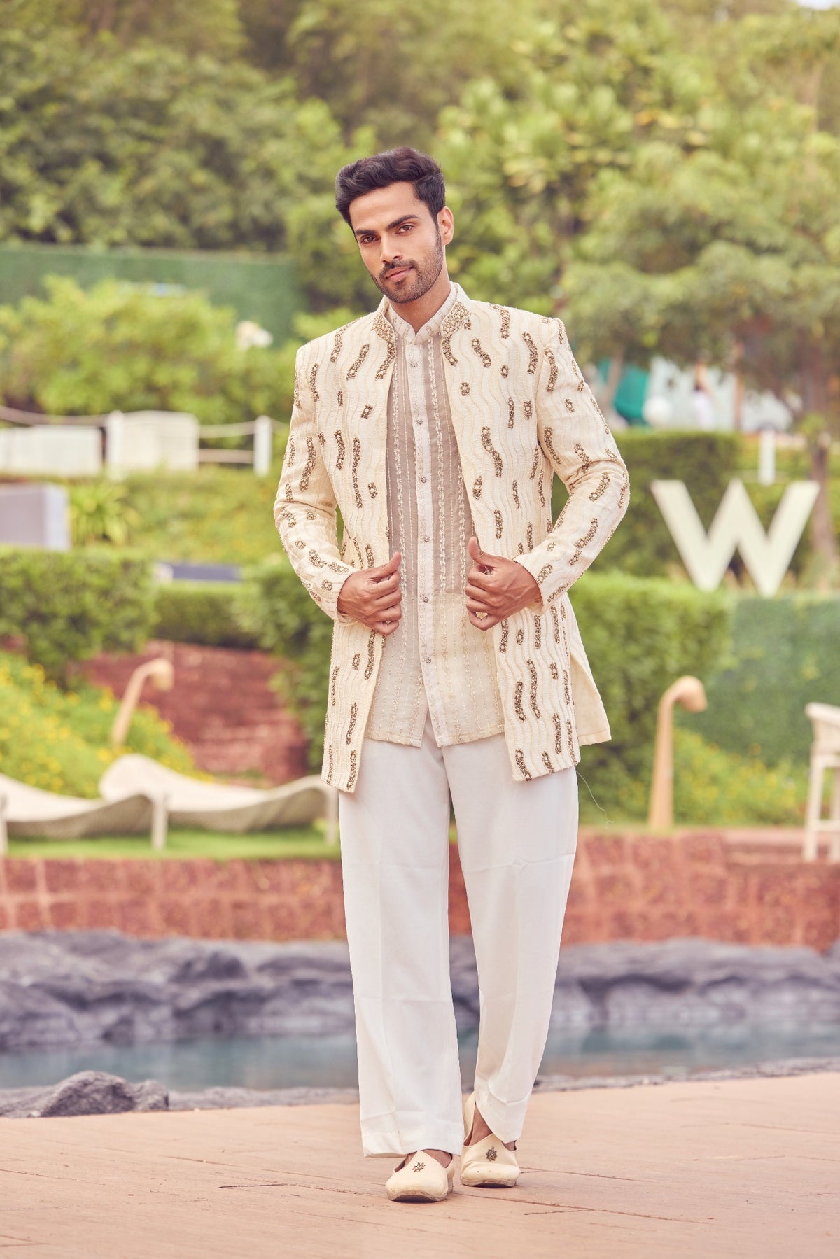 Ivory Sequin Embroidered Indo-Western Set