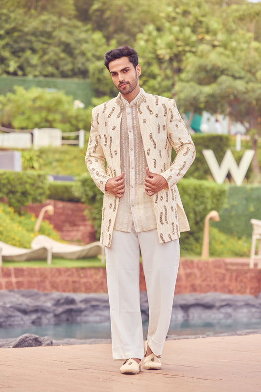 Ivory Sequin Embroidered Indo-Western Set