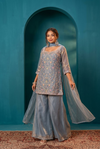 Elegant Grey Embroidered Kurta Palazzo Set
