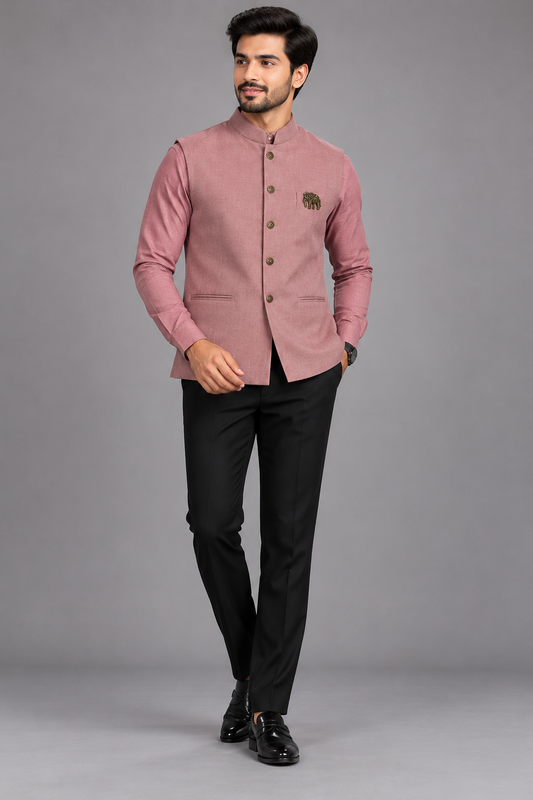 Men's Dusty Rose Pink Nehru Jacket with Matching Shirt