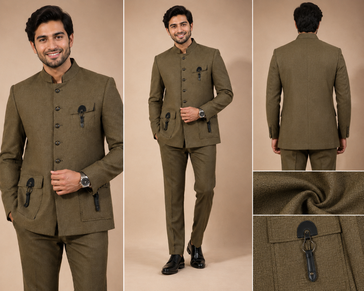 Olive Brown Classic Jodhpuri Suit for Men