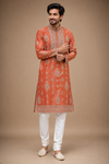 Rust Orange Embroidered Festive Kurta for Men