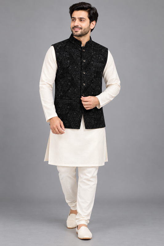Black Floral Embroidered Modi Jacket