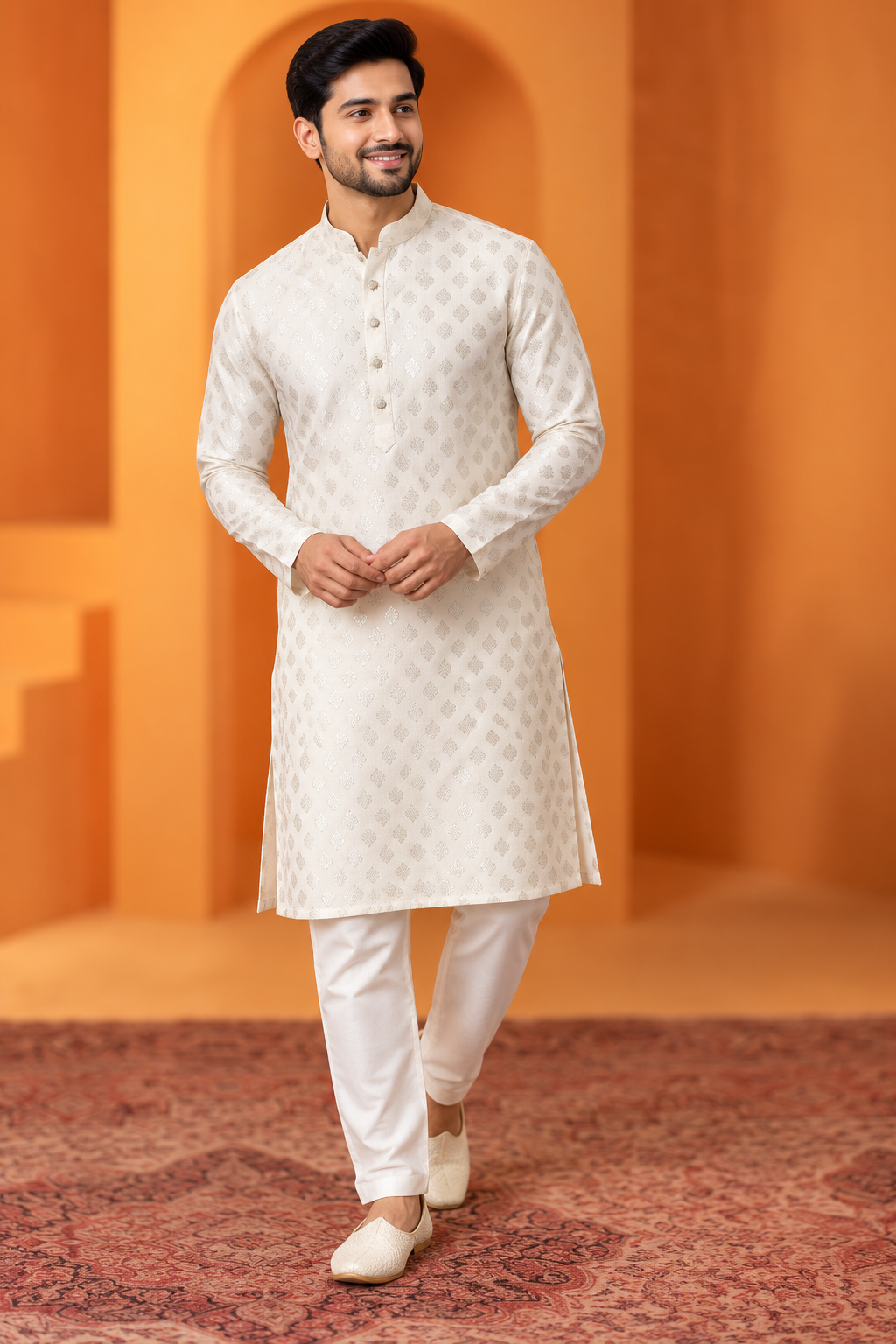 Men's Premium Ivory Jacquard Kurta Set