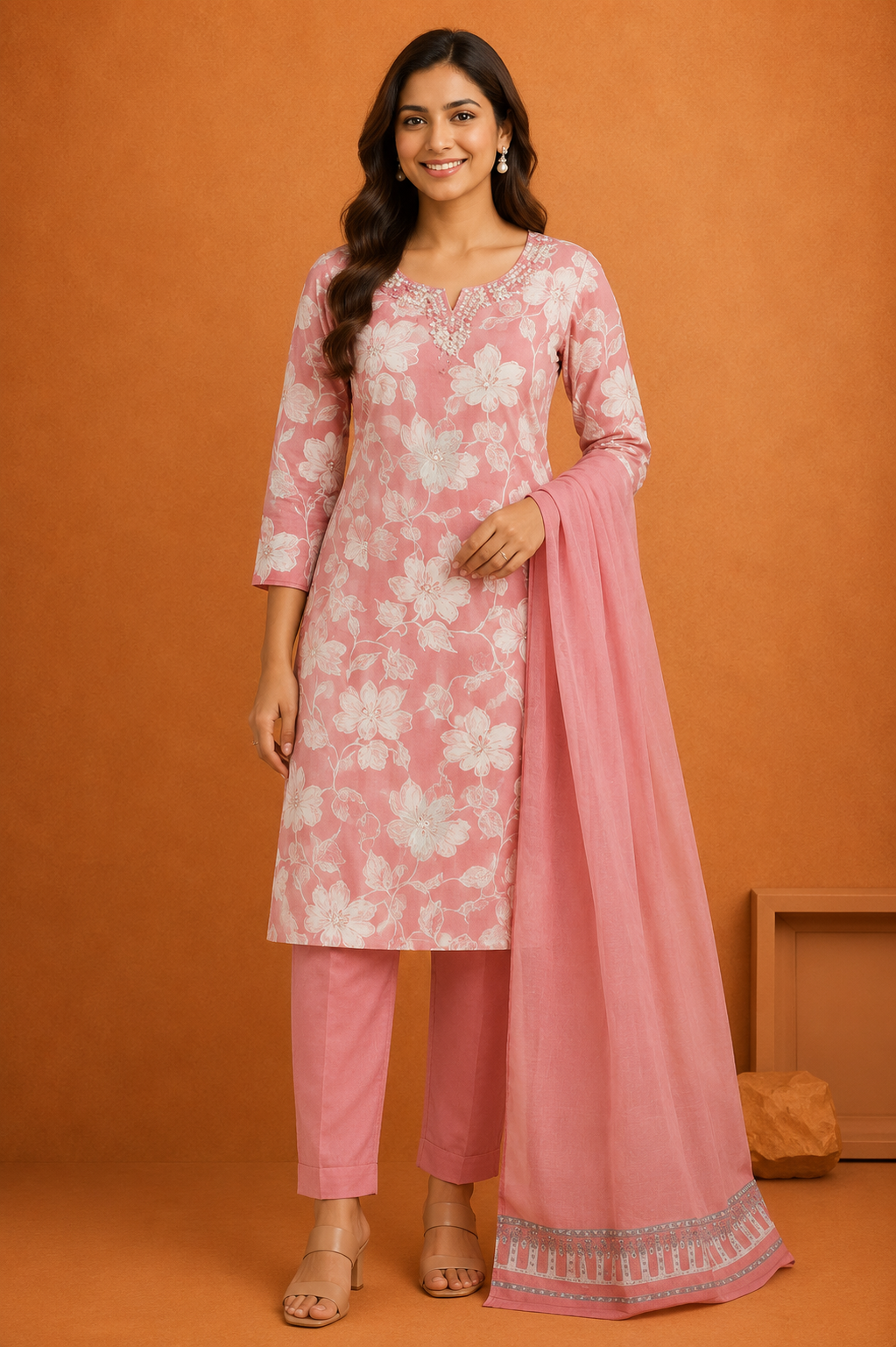 Floral Printed Kurta Set with Dupatta & Pants