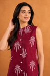 Maroon Printed Sleeveless Kurta Pant Set for Women