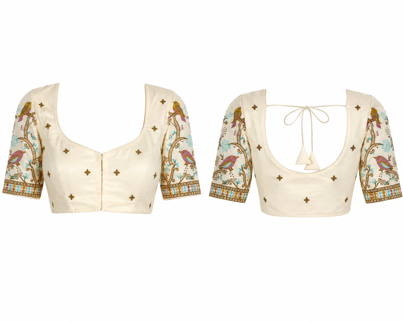 Elegant Ivory Embroidered Designer Blouse | Front & Back View