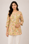 Floral Printed Tunic Top for Women – Mustard Yellow & Pink