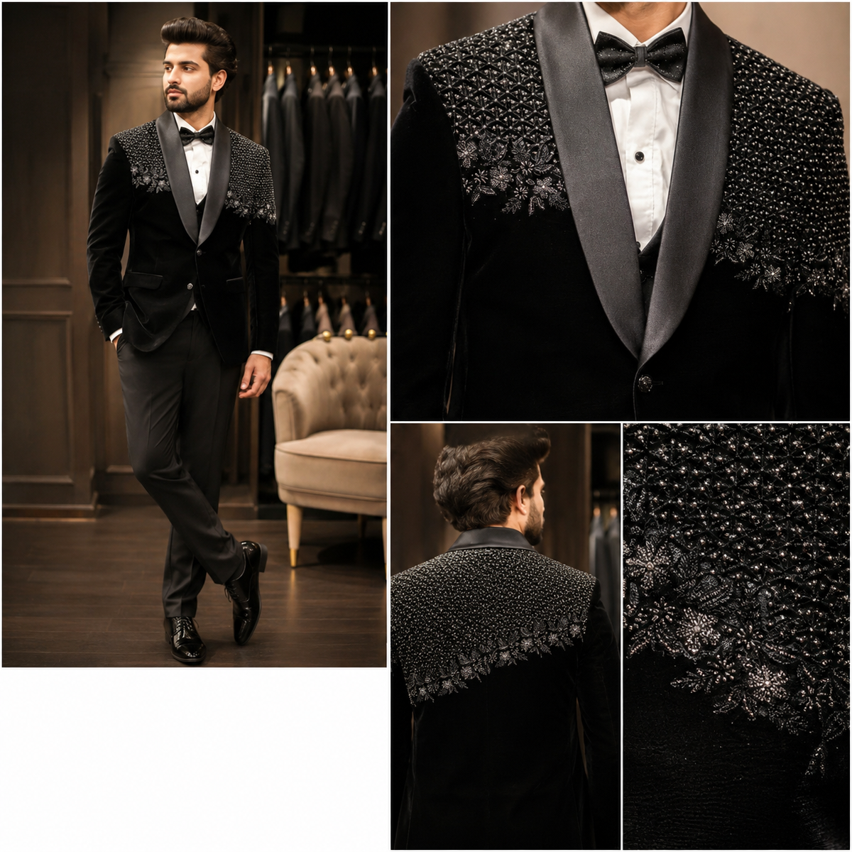 Men’s Black Embellished Tuxedo Suit