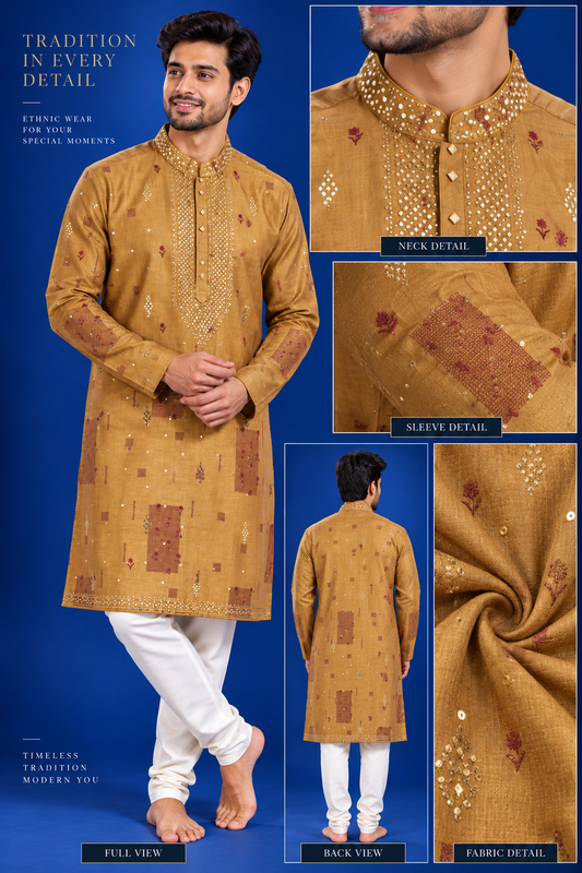Mustard Gold Embellished Festive Kurta Set