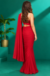 Red Draped Saree with Floral Embroidered Blouse