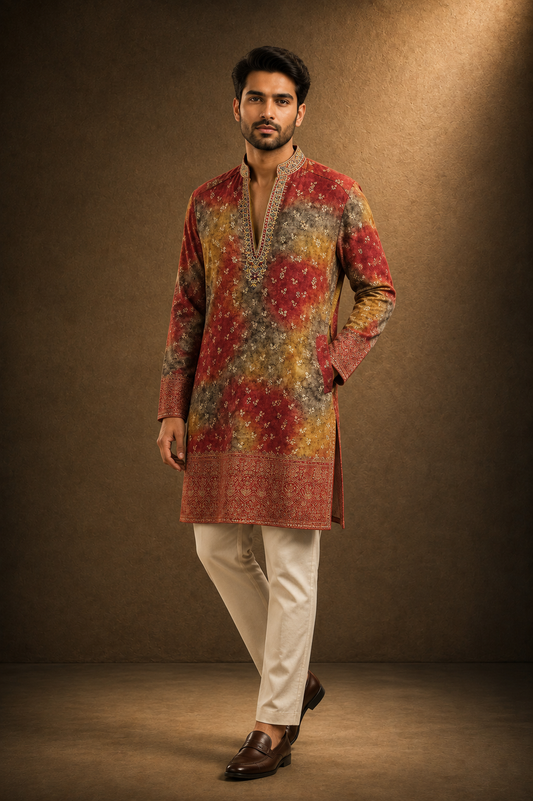 Royal Rust Multicolor Heritage Print Kurta