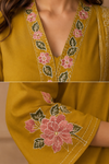 Mustard Yellow Floral Embroidered Kurta Palazzo & Printed Dupatta Set