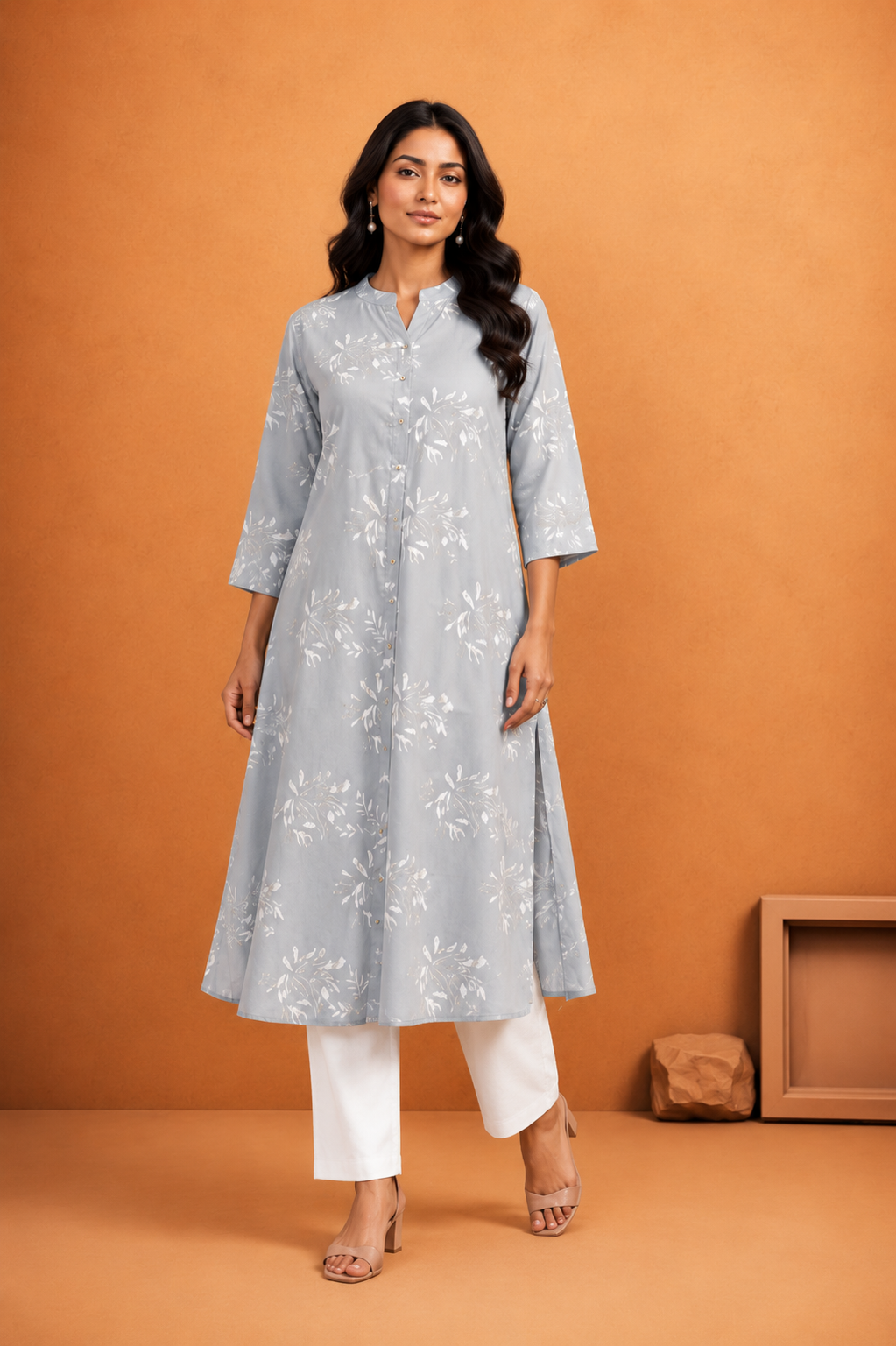Women's  Botanical Print A-Line Kurti